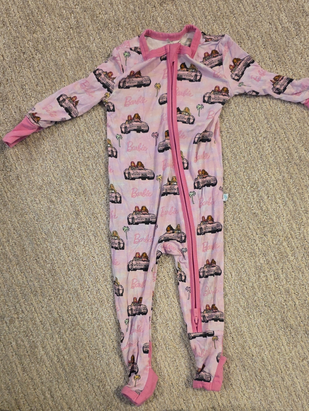 Posh Peanut Barbie Pink All-Over Print Footed One-Piece Pajama